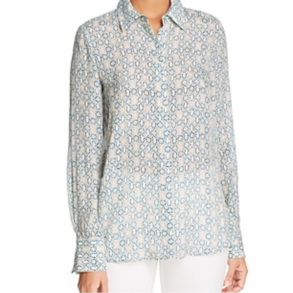 NWT Lafayette 148 Scottie Decorative Crepe Viscose Silk Blouse Button Up Large - Picture 12 of 12